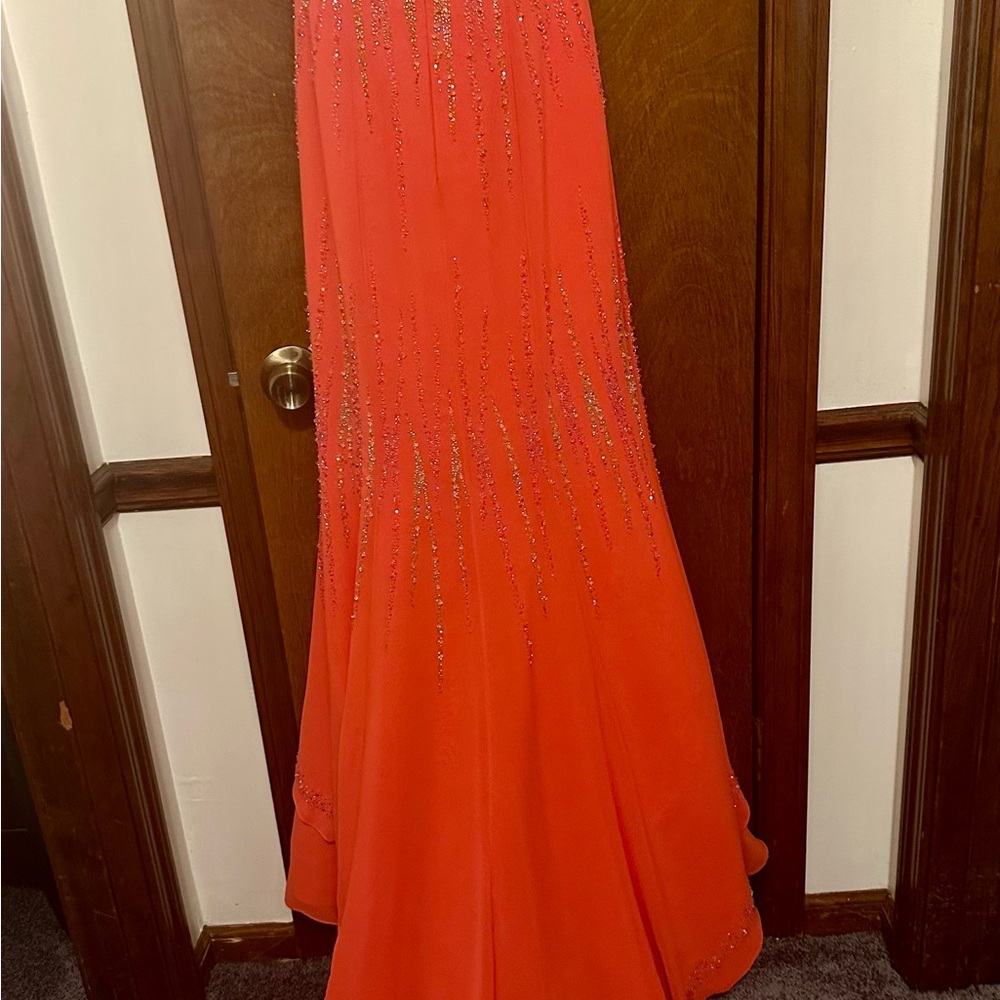 Elegant Watermelon-Orange Evening Gown